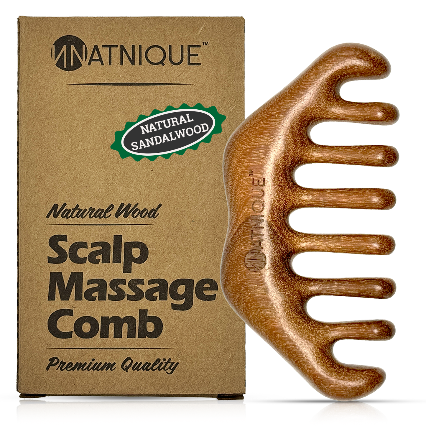 Natnique Wooden Scalp Massager – Handmade 100% Natural Green Sandalwood Comb with Wide Teeth