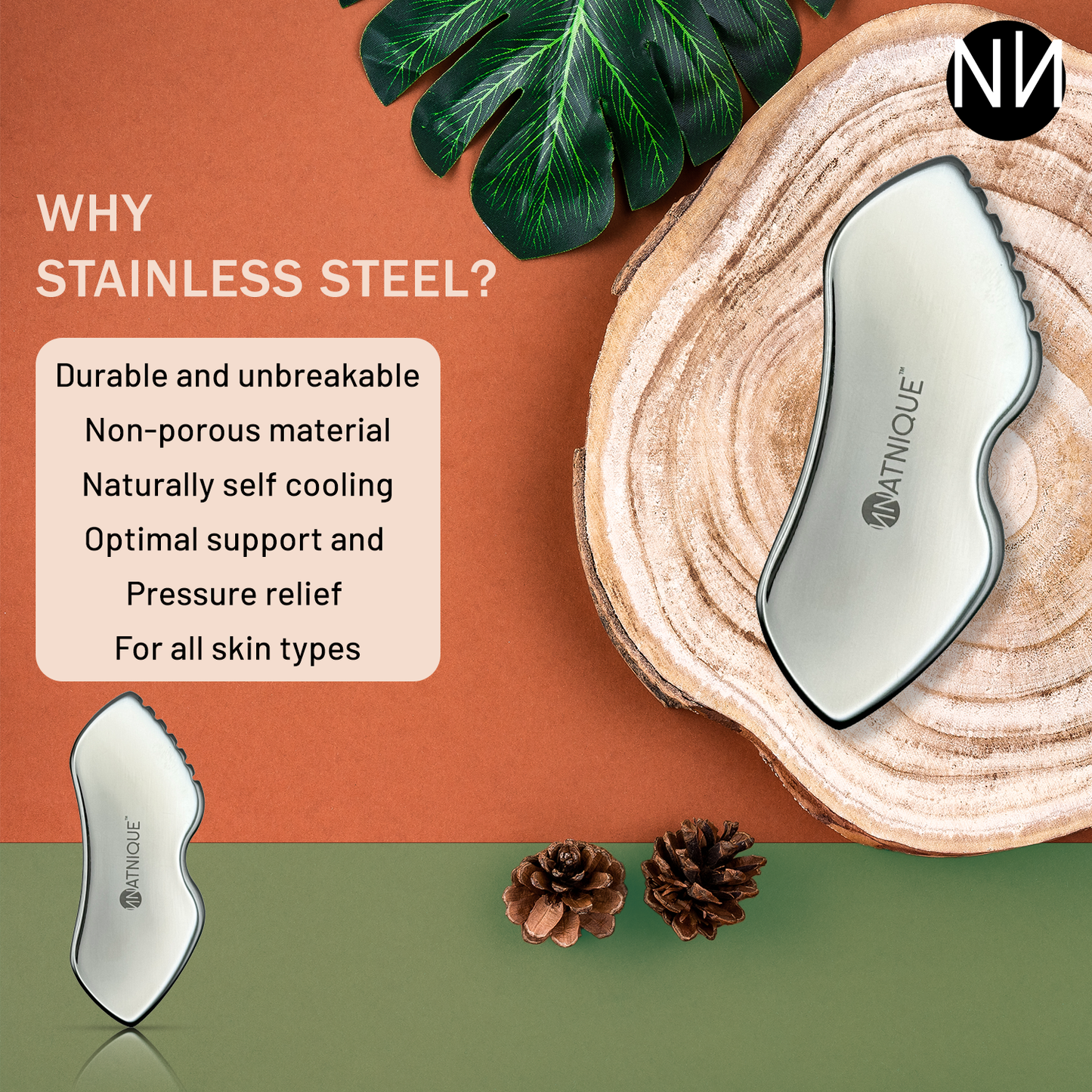 Stainless Steel Board Gua Sha Tool for Body, Neck, Eyes. Massager with Travel Pouch