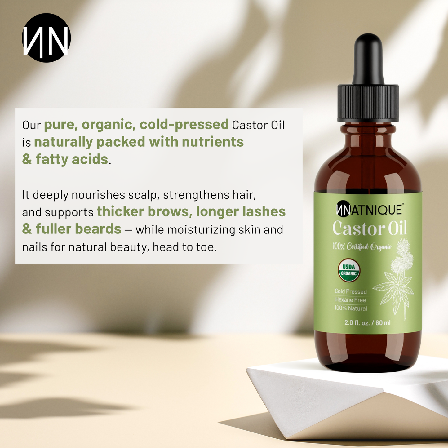 Natnique Castor Oil - USDA Certified Organic (2 Oz)