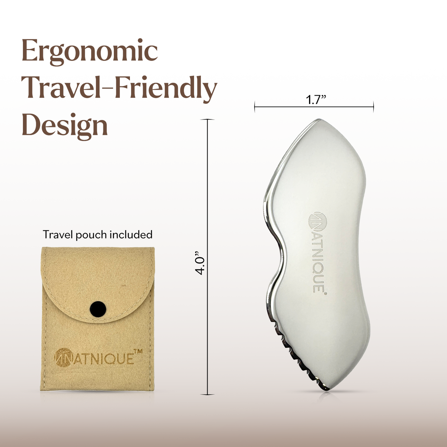 Stainless Steel Board Gua Sha Tool for Body, Neck, Eyes. Massager with Travel Pouch