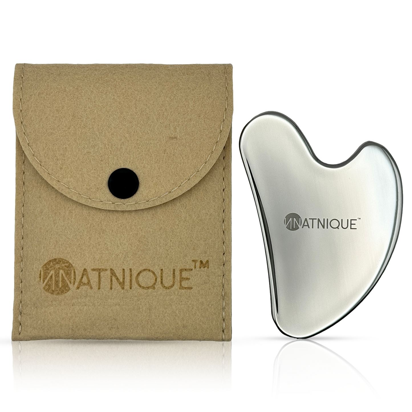 Stainless Steel Heart Gua Sha Tool for Body, Neck, Eyes. Massager with Travel Pouch