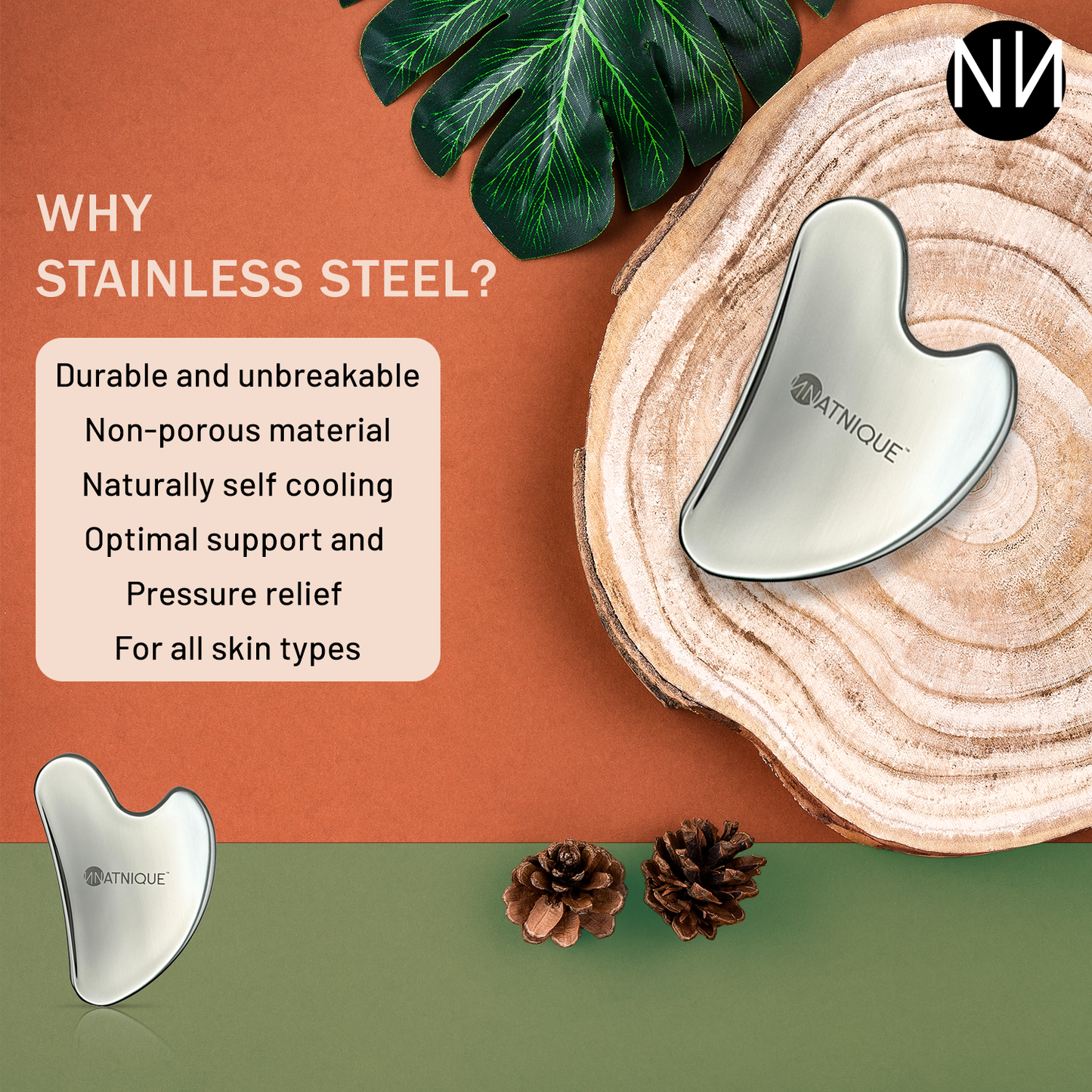 Stainless Steel Heart Gua Sha Tool for Body, Neck, Eyes. Massager with Travel Pouch