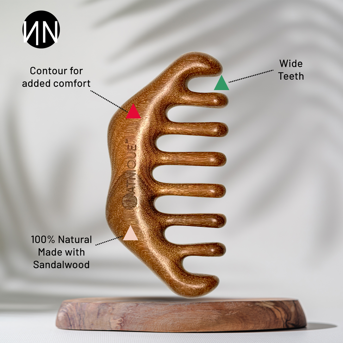 Natnique Wooden Scalp Massager – Handmade 100% Natural Green Sandalwood Comb with Wide Teeth