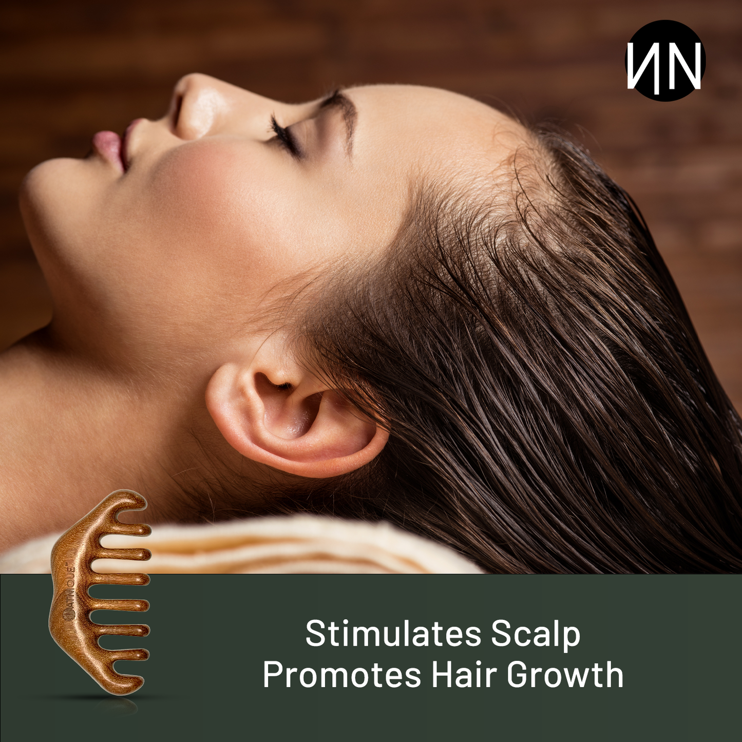 Natnique Wooden Scalp Massager – Handmade 100% Natural Green Sandalwood Comb with Wide Teeth