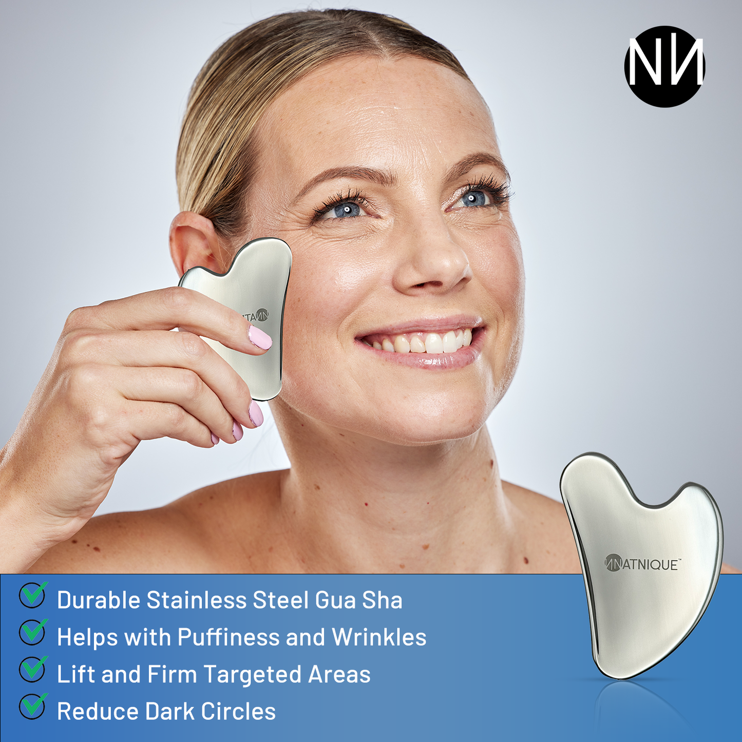 Stainless Steel Heart Gua Sha Tool for Body, Neck, Eyes. Massager with Travel Pouch