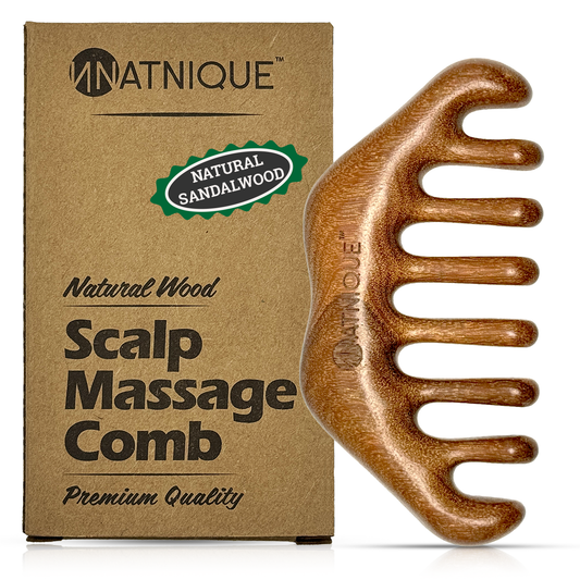 Natnique Wooden Scalp Massager – Handmade 100% Natural Green Sandalwood Comb with Wide Teeth