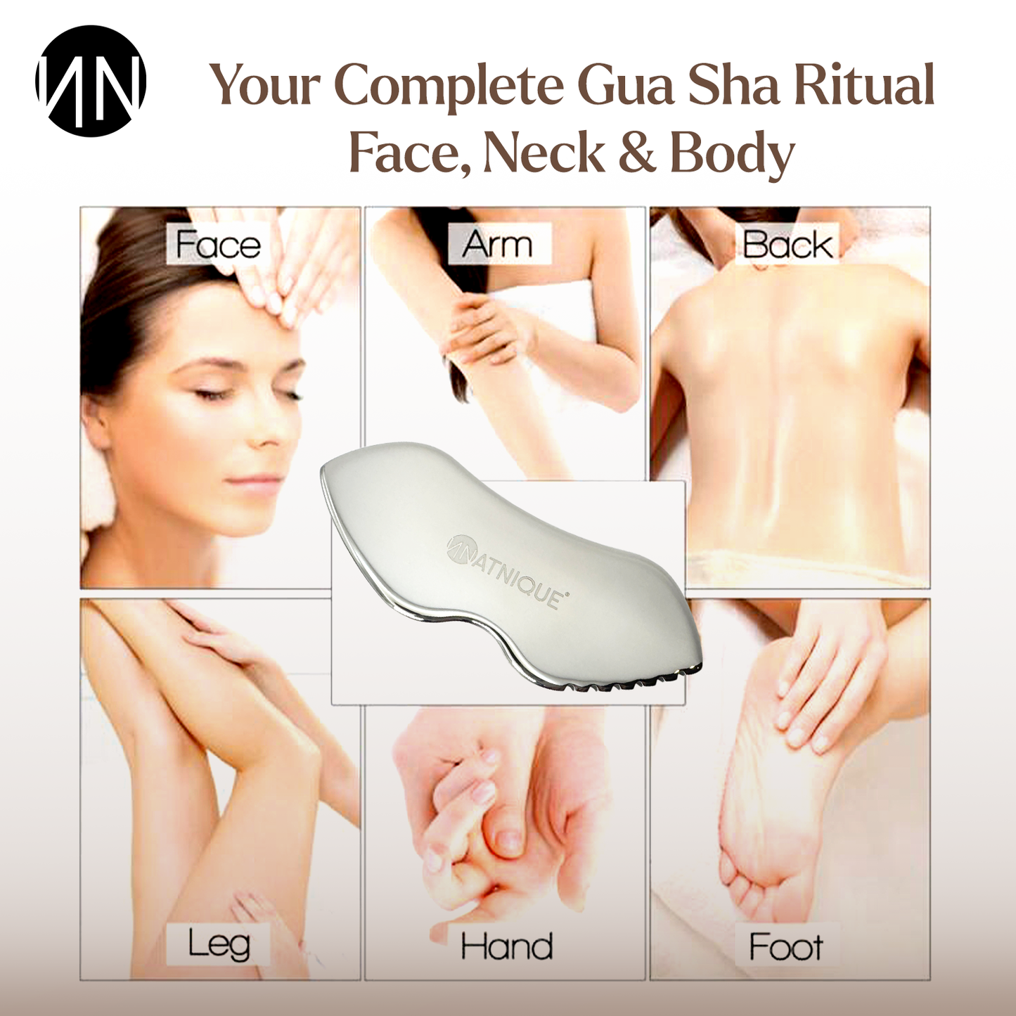 Stainless Steel Board Gua Sha Tool for Body, Neck, Eyes. Massager with Travel Pouch