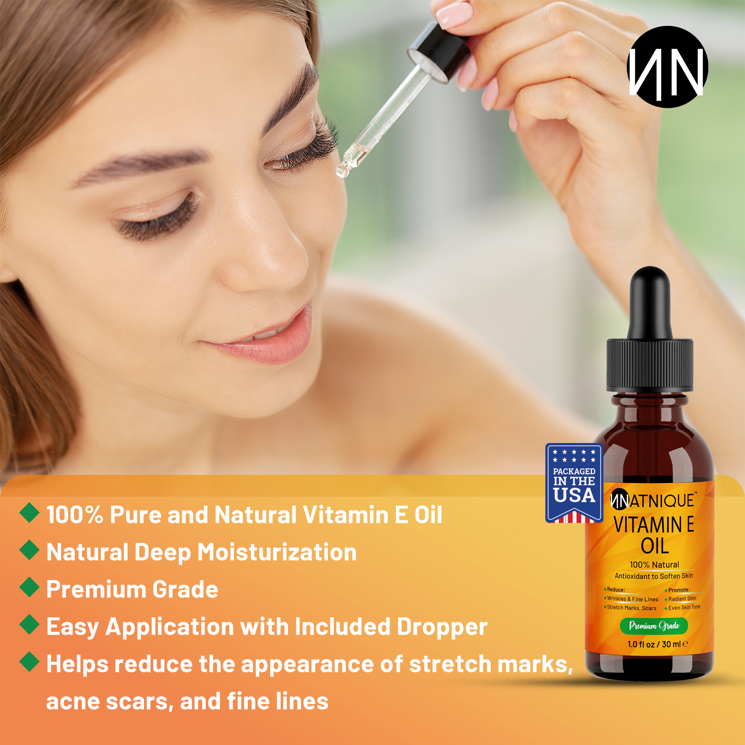 Natnique Vitamin E Oil 1oz 100% Natural for Nails, Hair, Face, Eyebrows, Eyelashes, and Body. Non-GMO, Natural D-Alpha Tocopherol. for Na Natnique Vitamin E Oil 1oz 100% Natural for Nails, Hair, Face, Eyebrows, Eyelashes, and Body. Non-GMO, Natural D-Alpha Tocopherol. for Na