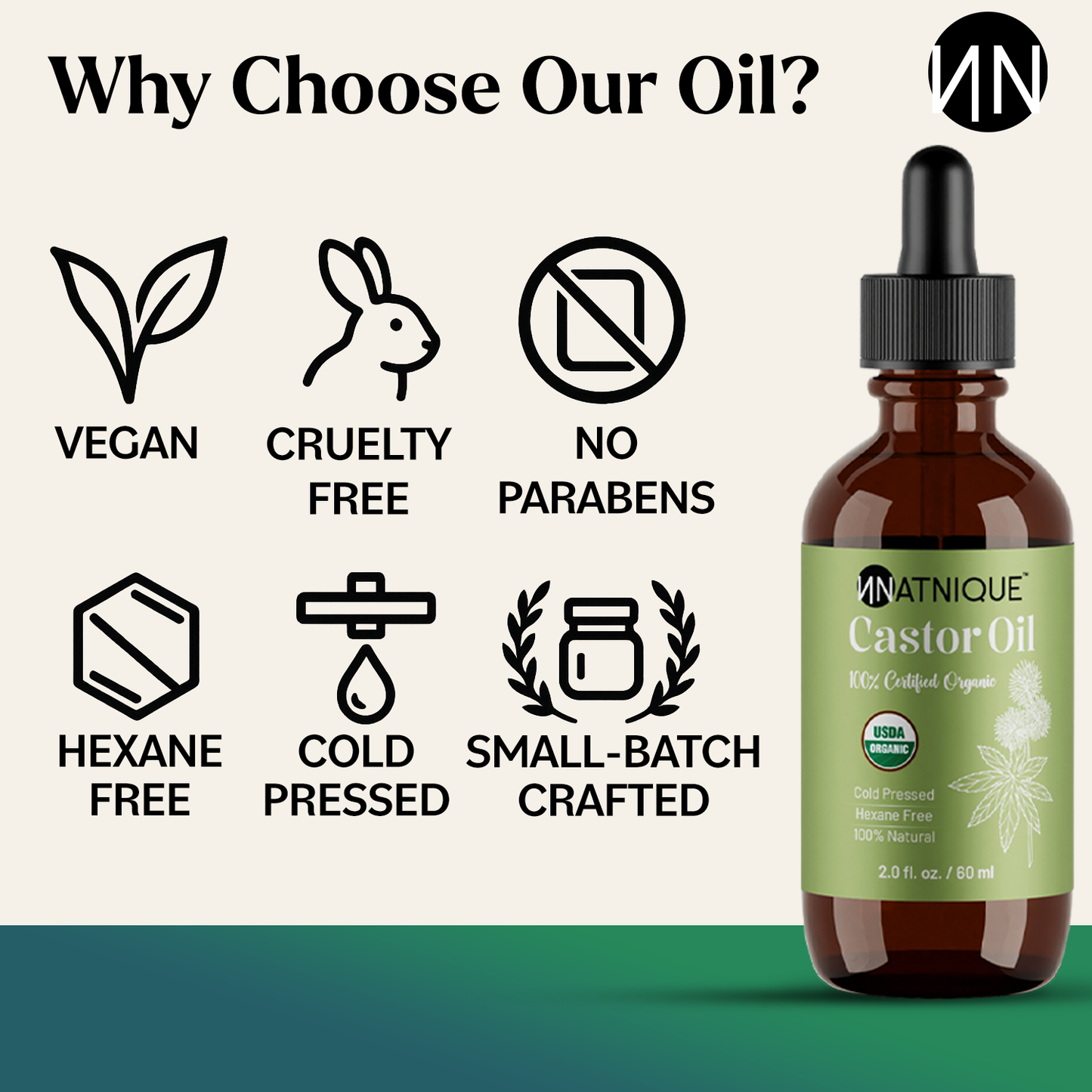 Natnique Castor Oil - USDA Certified Organic (2 Oz)