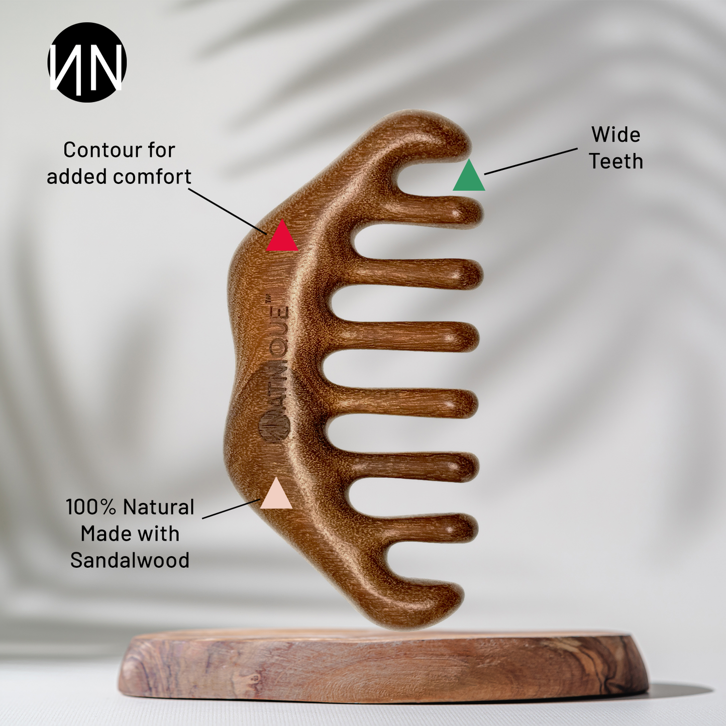 Natnique Wooden Scalp Massager – Handmade 100% Natural Green Sandalwood Comb with Wide Teeth