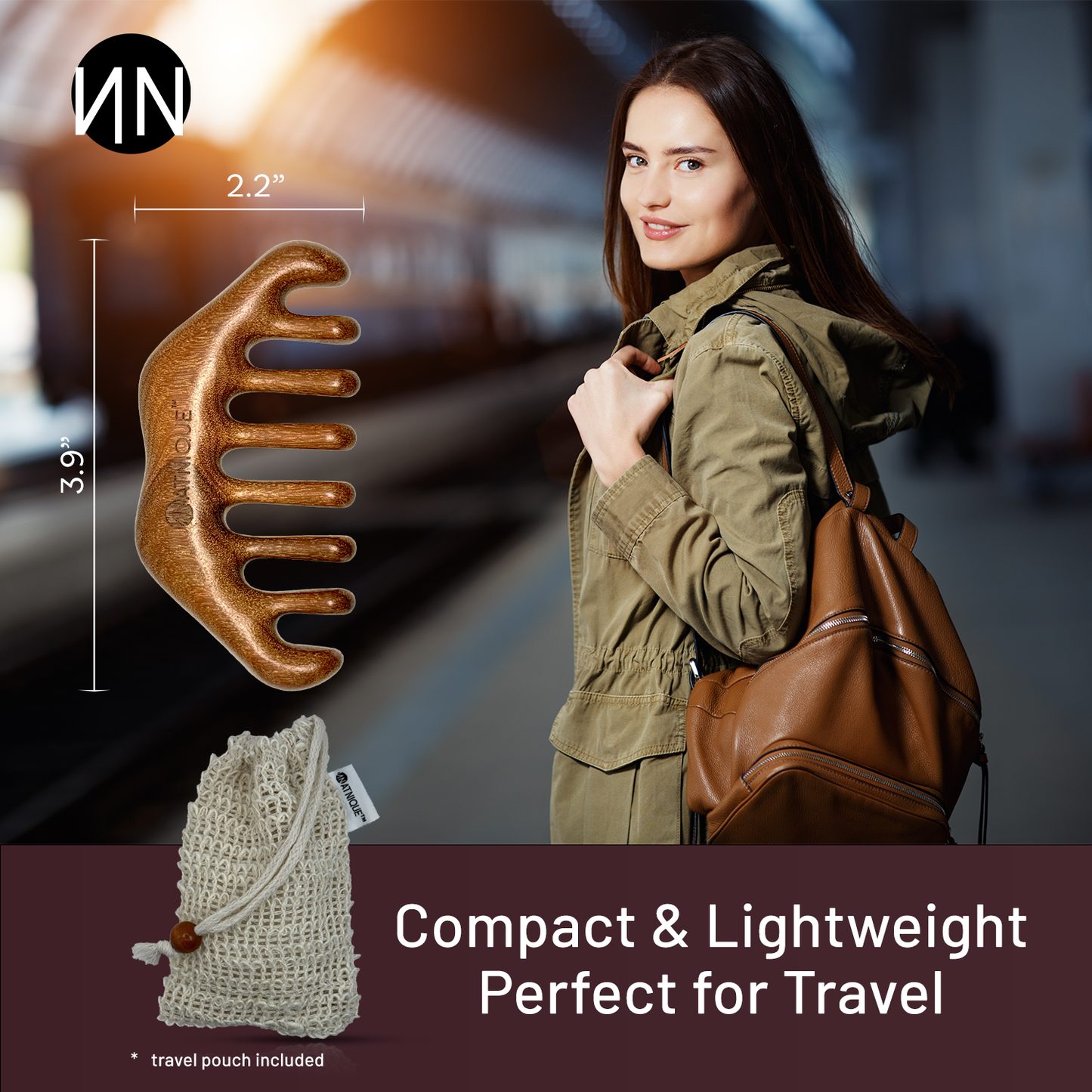 Natnique Wooden Scalp Massager – Handmade 100% Natural Green Sandalwood Comb with Wide Teeth